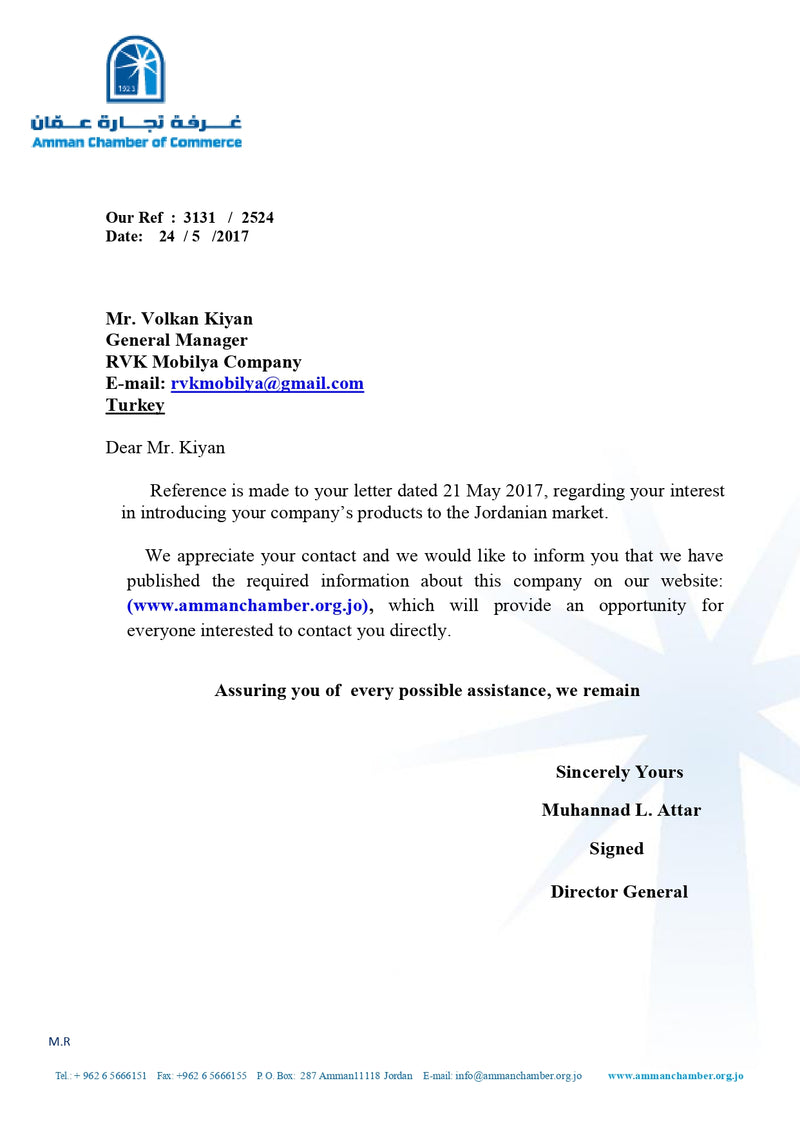 Chamber of Commerce export cooperation letter, RVK