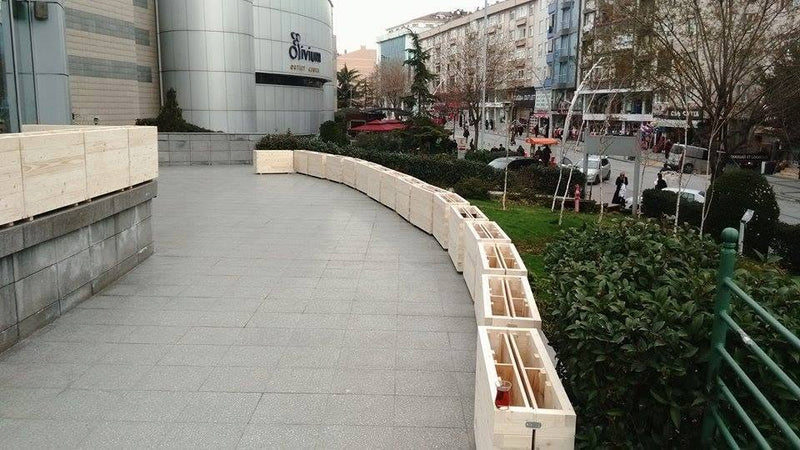 Custom outdoor wooden planters, Olivium Mall, Istanbul