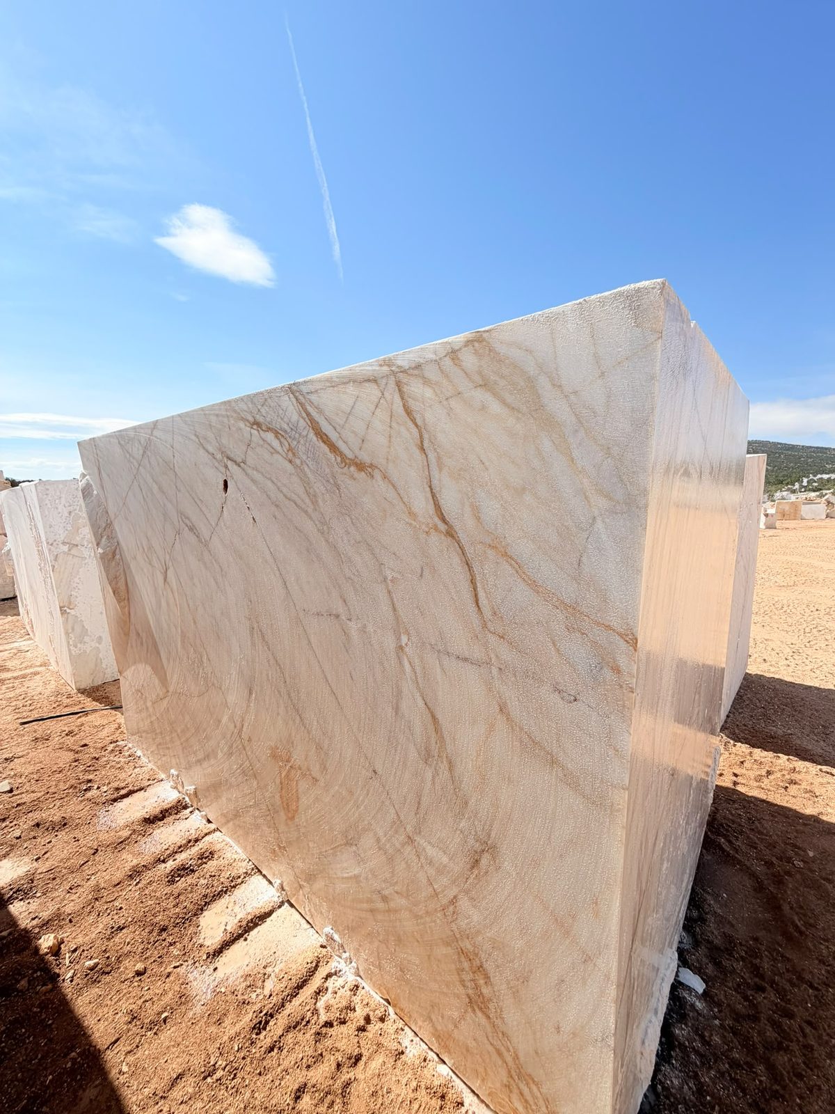 Marble blocks being selected at a quarry in Turkey before they are sawn into slabs